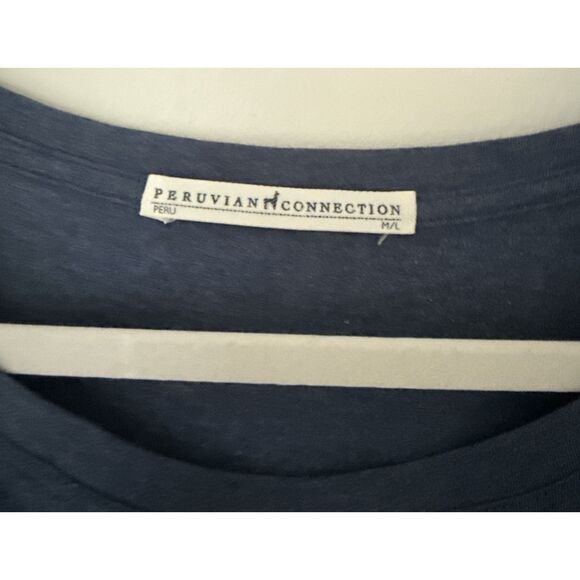 Peruvian Connection Blue Pima Cotton Boatneck Swing Top Long Sleeve Soft Sz M/L - Picture 3 of 6